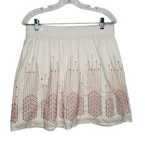 Gap Women's Ivory Elastic Waist Mini Skirt, Pink and Brown Embroidered Sz S